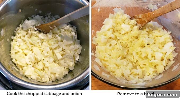 Comforting Instant Pot Cabbage Bundles 6 Process images detailing the cooking of the remaining chopped cabbage that will be incorporated into the delicious tomato sauce.