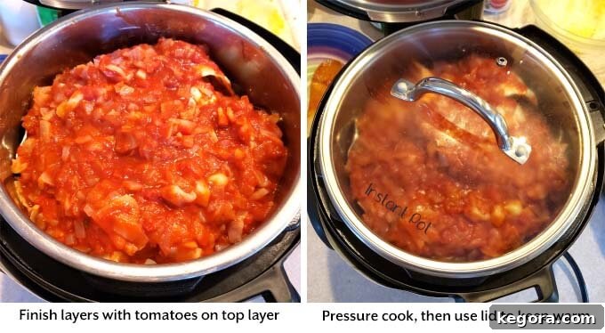 Comforting Instant Pot Cabbage Bundles 8 Images demonstrating the cooking process of Instant Pot Stuffed Cabbage Rolls and presentation options for serving.