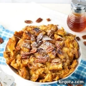 French toast casserole in a white bowl