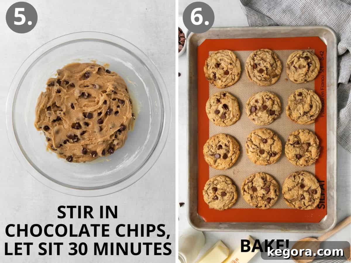 Ultimate Gluten-Free Chocolate Chip Cookies 7 Step-by-step image showing scooped gluten-free chocolate chip cookie dough balls resting on a parchment-lined baking sheet.