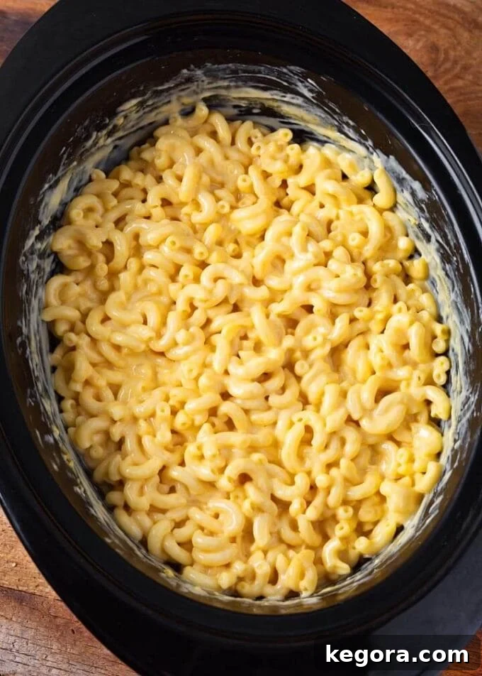 Slow-Cooked Cheesy Perfection 6 Mac and Cheese in the crock