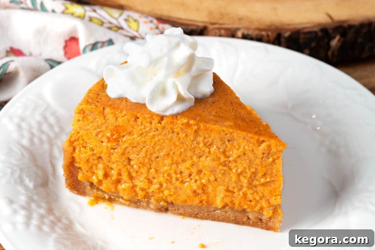 Effortless Instant Pot Sweet Potato Pie 3 A beautifully sliced Instant Pot Sweet Potato Pie on a white plate.