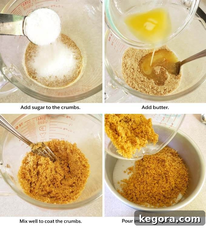 Effortless Instant Pot Sweet Potato Pie 5 Mixing graham cracker crumbs, sugar, and butter for the crust.