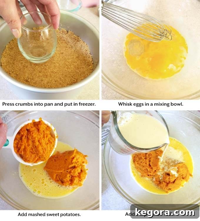 Effortless Instant Pot Sweet Potato Pie 6 Pressing the graham cracker crust into the cheesecake pan.