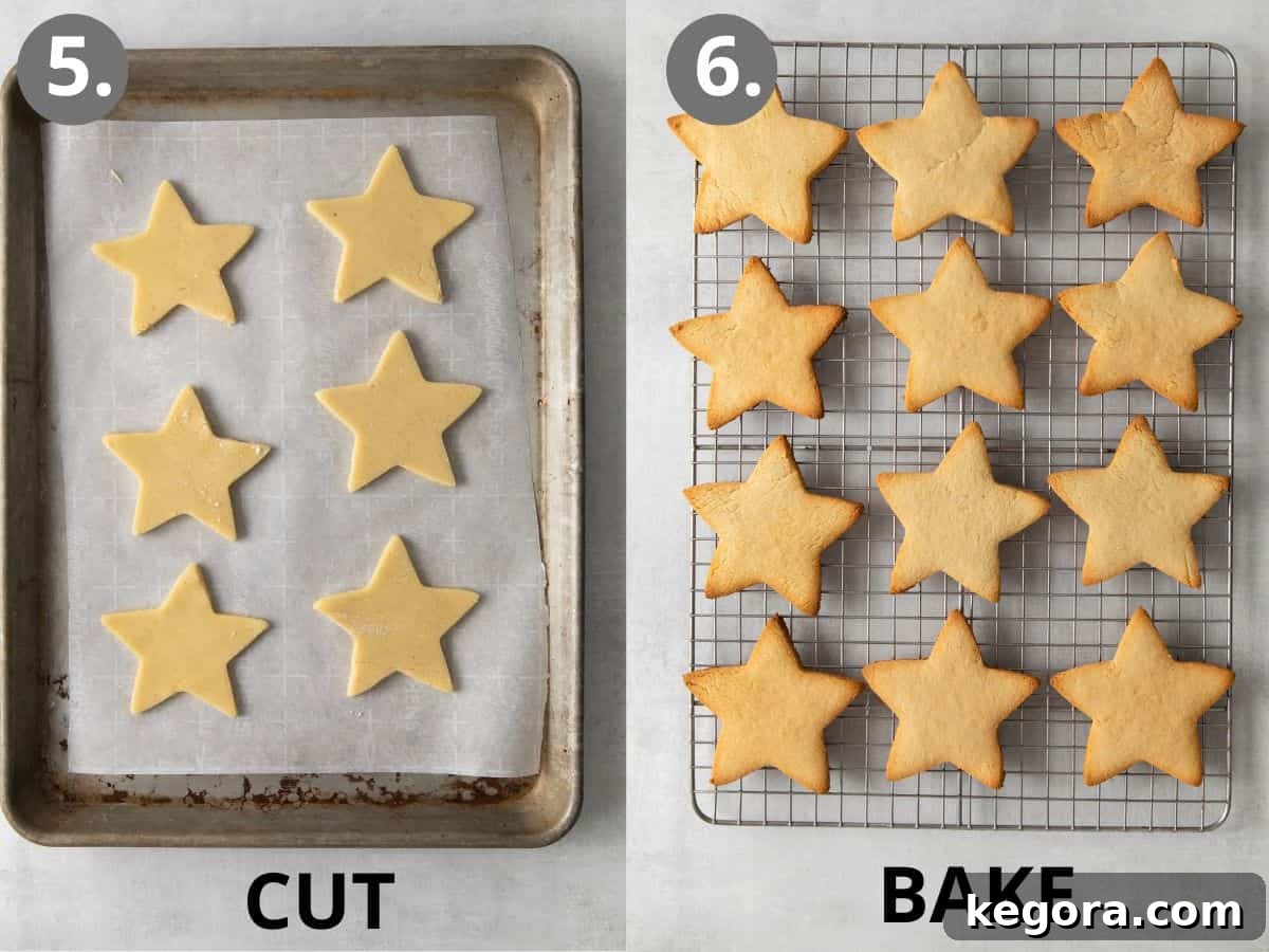 Ultimate Almond Flour Sugar Cookies 7 cut out and baking almond flour sugar cookies on baking sheet