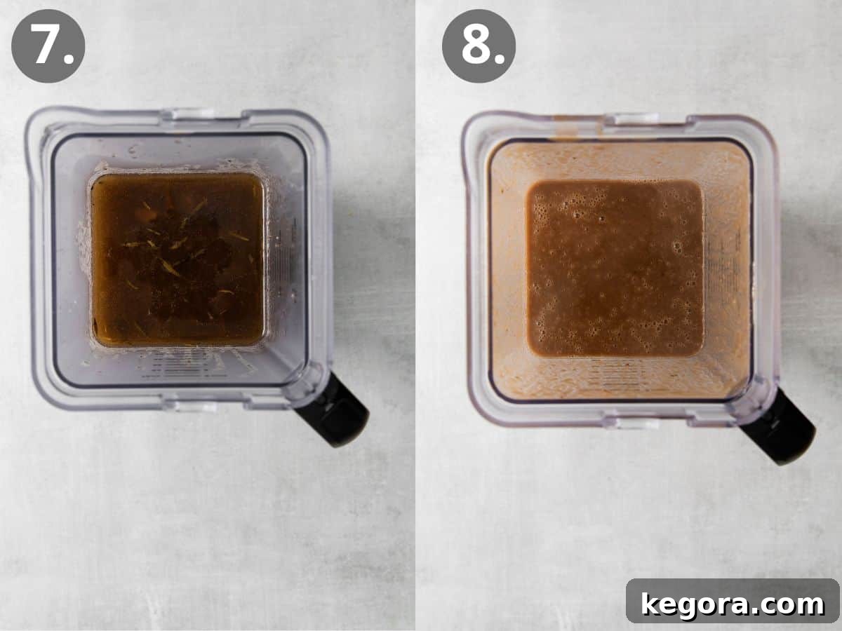 The Perfect Gluten-Free Family Pot Roast 7 Images showing gravy being added to a blender and then the blended, smooth gravy
