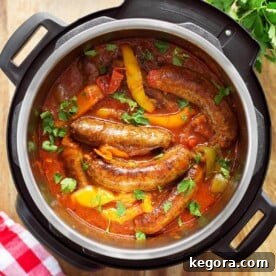 Instant Pot Sausage and Peppers in the IP from above