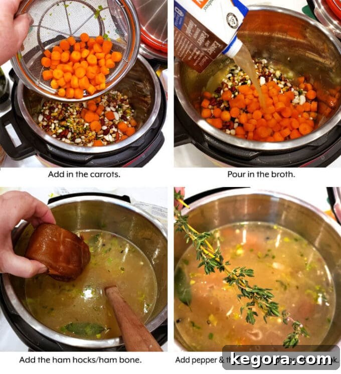 Hearty Instant Pot 15 Bean Soup 4 Bean Soup adding ingredients