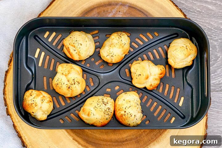 Air fried mozzarella balls after cooking, perfectly golden and crispy