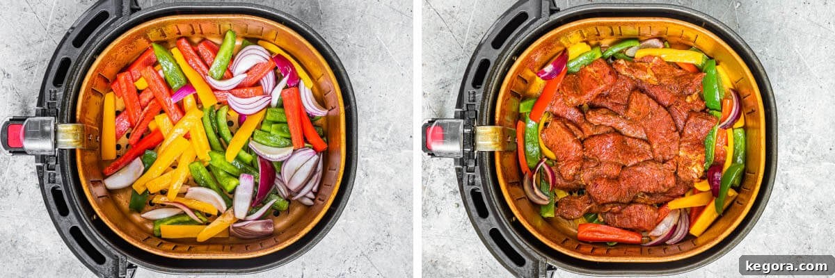 cooking veggies and meat in basket