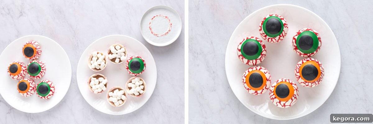 Ghoulish Gaze Hot Cocoa Bombs 11 collage for assembling Halloween Eyeball Hot Cocoa Bombs