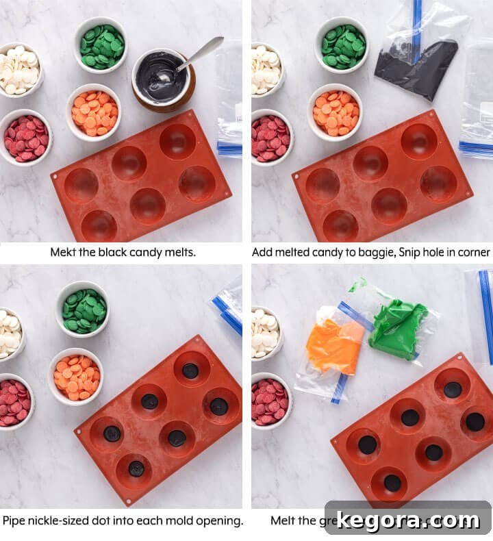 Ghoulish Gaze Hot Cocoa Bombs 5 collage for melting chocolates and filling molds