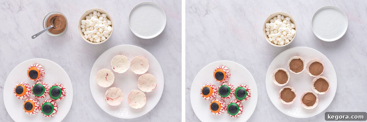 Ghoulish Gaze Hot Cocoa Bombs 9 collage for assembling Halloween Eyeball Hot Cocoa Bombs