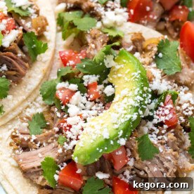 A plate of delicious Instant Pot Pork Carnitas tacos with cilantro and lime, ready to be enjoyed.