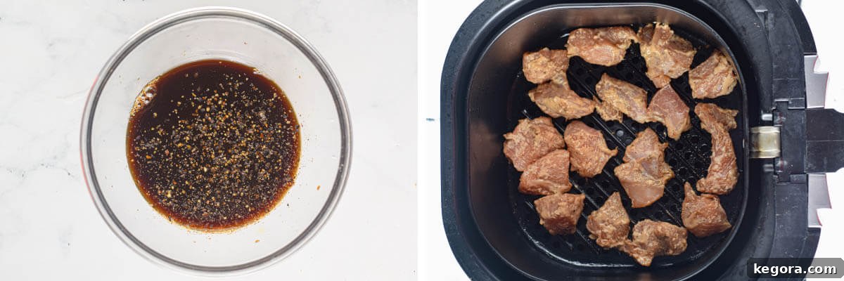 sauce in a bowl, chicken raw in basket