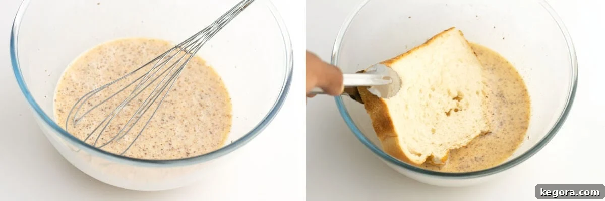 whisking ingredients, dipping bread