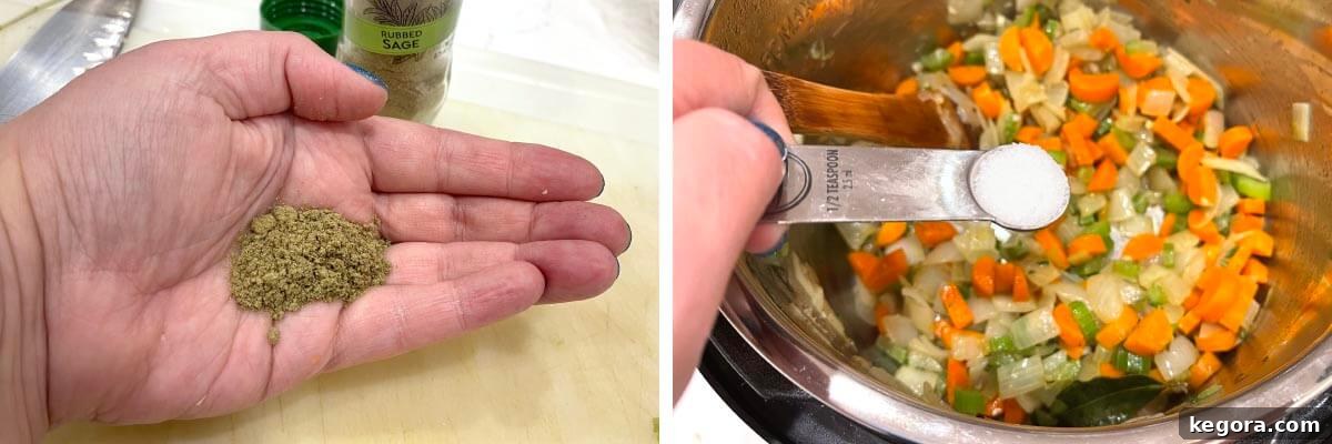 Hearty Instant Pot Turkey Soup 5 use sage, add salt and pepper
