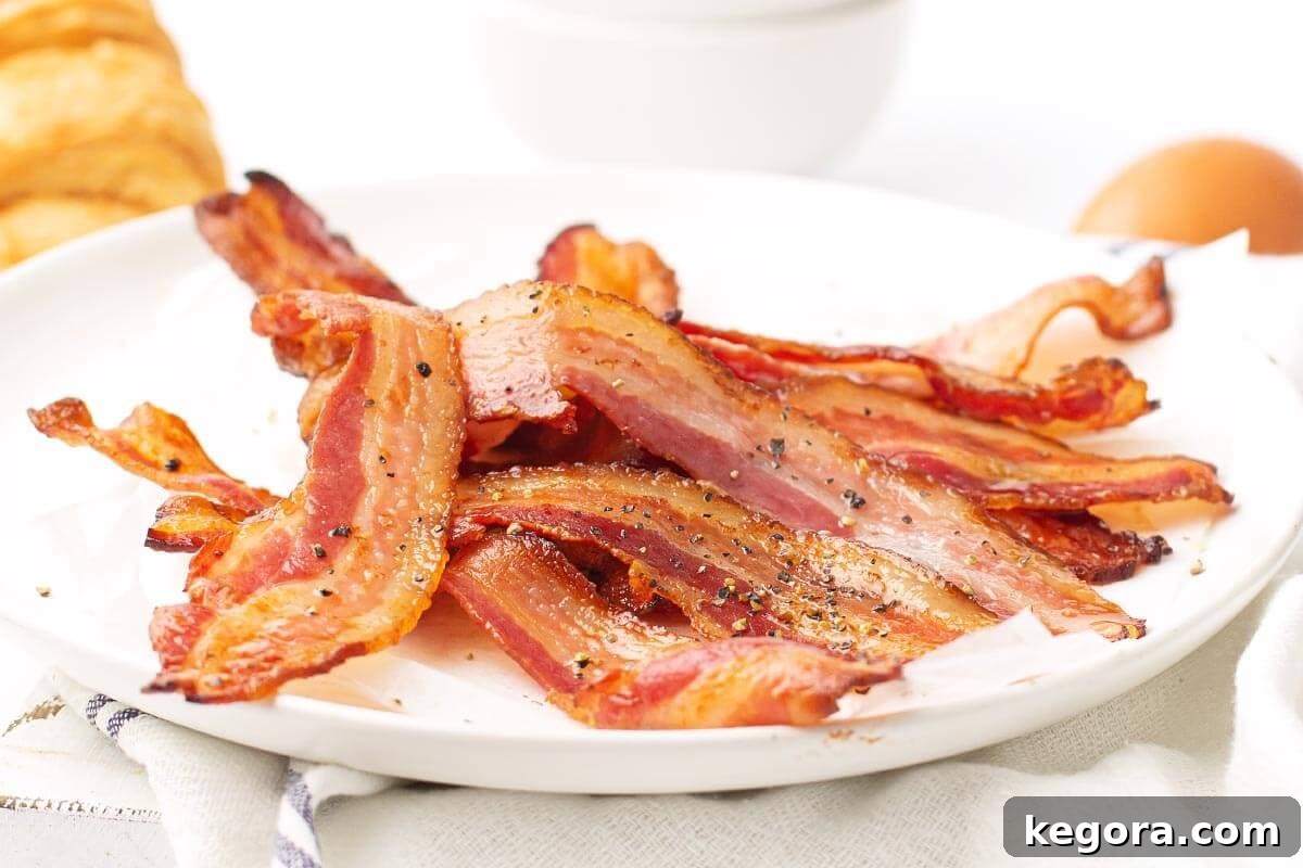 Perfectly Crisp Air Fryer Bacon 4 white plate of air fryer bacon