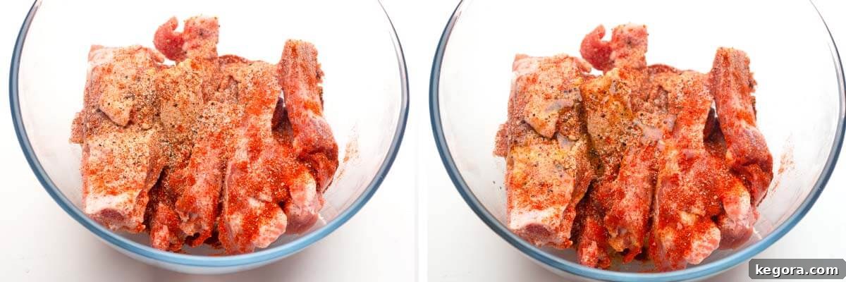 ribs in a bowl with spices, ribs in bowl with spices
