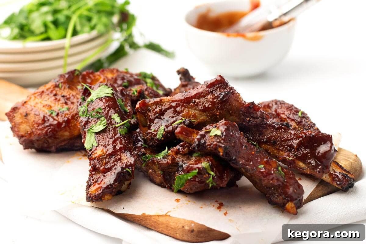 Air Fryer Baby Back Ribs in a pile on paper