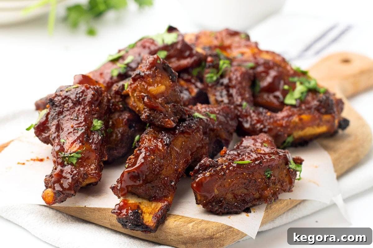 Air Fryer Baby Back Ribs in a pile on paper