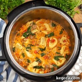 Instant Pot Creamy Tortellini Soup in the pot