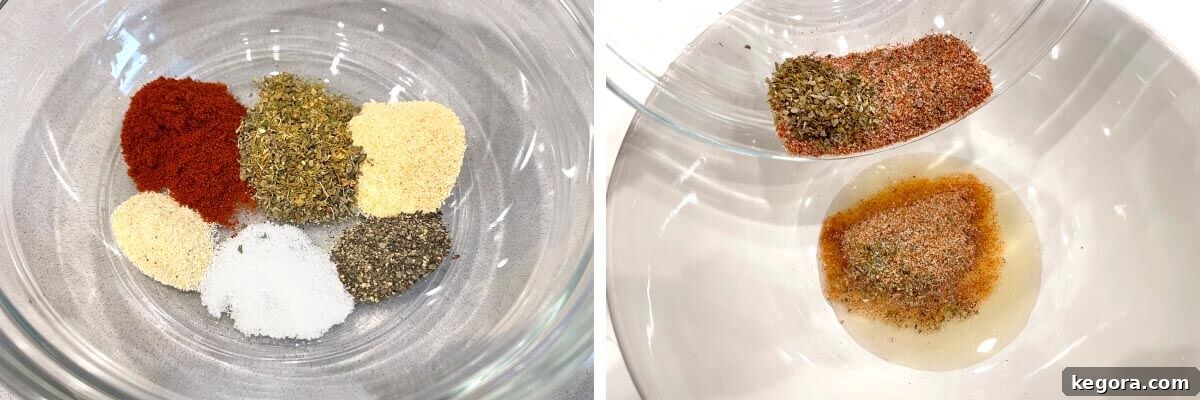 spices in glass bowl, adding spices to oil