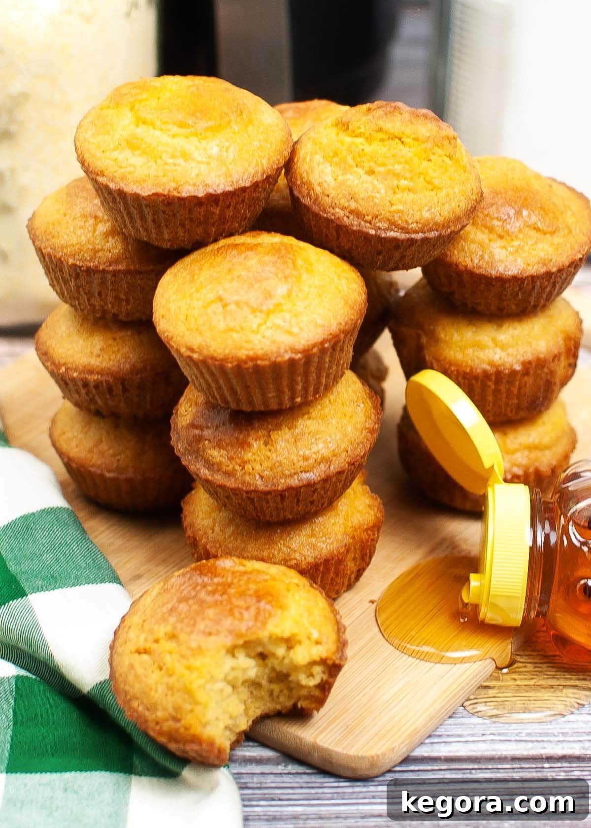 Cornbread Muffins in a stack, looking inviting and ready to be served
