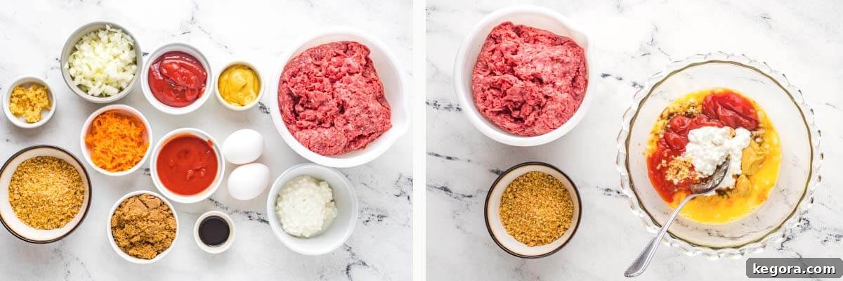 Crispy Air Fryer Meatloaf 4 artful ingredient shot, mixing ingredients together