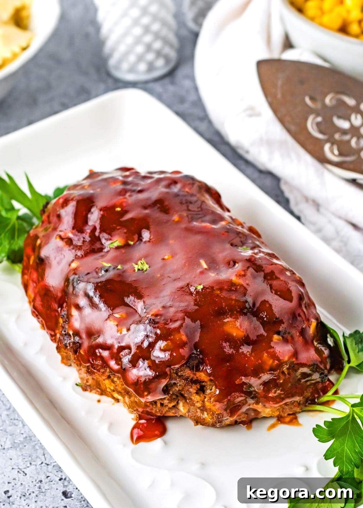 Crispy Air Fryer Meatloaf 7 Air Fryer Meatloaf on a white platter