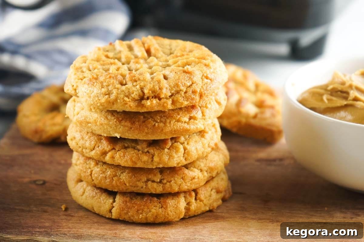 Air Fried Peanut Butter Cookie Delights 9 A beautifully presented stack of warm peanut butter cookies on a serving board