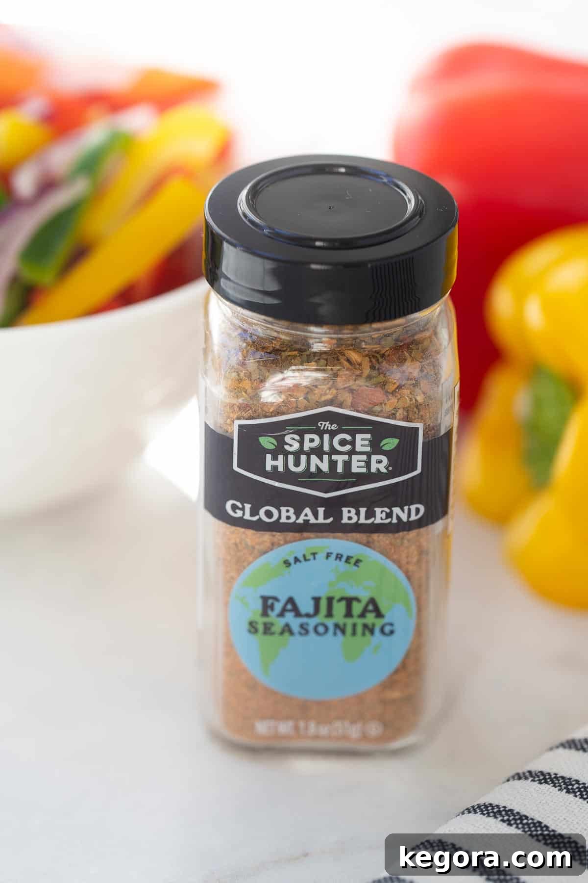 Fajita Seasoning A close-up shot of The Spice Hunter Fajita Seasoning Blend container.