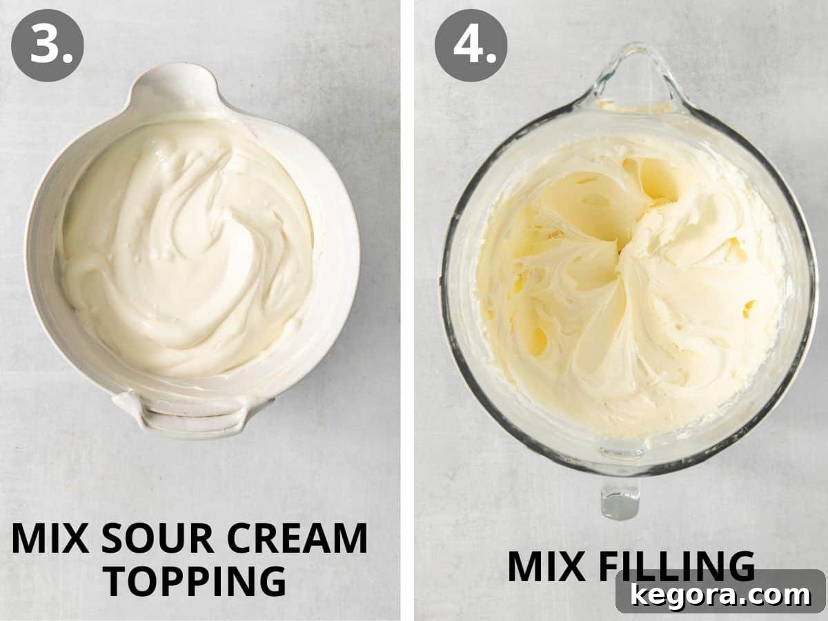 Detailed image illustrating the process of mixing the creamy gluten-free cheesecake filling.