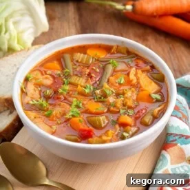 Instant Pot Cabbage Soup in white bowl.