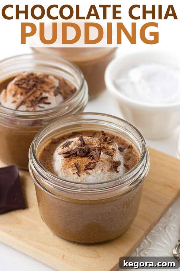 Close-up shot of creamy chocolate chia pudding in a glass jar, garnished with a single fresh raspberry and ready to be enjoyed