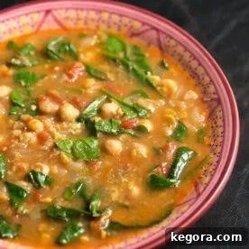 Instant Pot Moroccan Chickpea Stew in a charming pink patterned bowl, garnished with fresh cilantro.