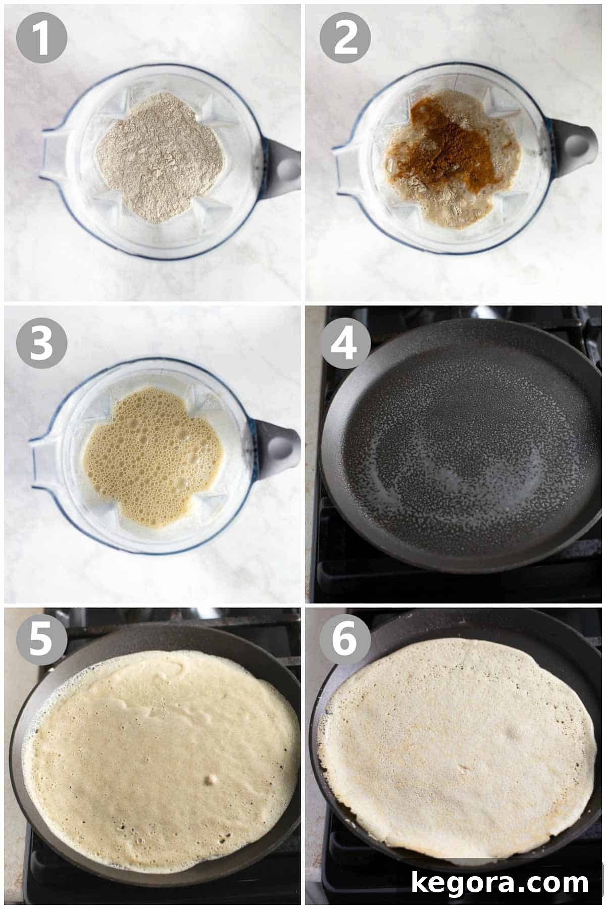 How to Make Buckwheat Crepes - Visual Steps step-by-step instructions for how to make buckwheat crepes, showing stages from batter to cooked crepe