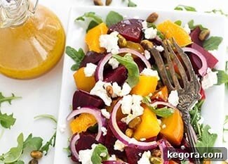 Perfect Instant Pot Beets 4 instant pot Beet Salad on a square white plate with fork.