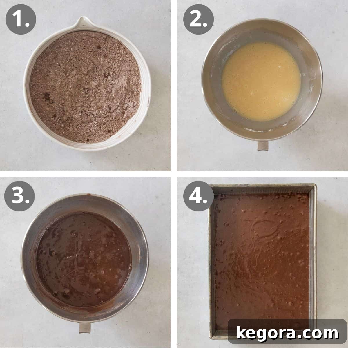 Effortless Gluten-Free Chocolate Masterpiece 6 steps for making the chocolate cake.