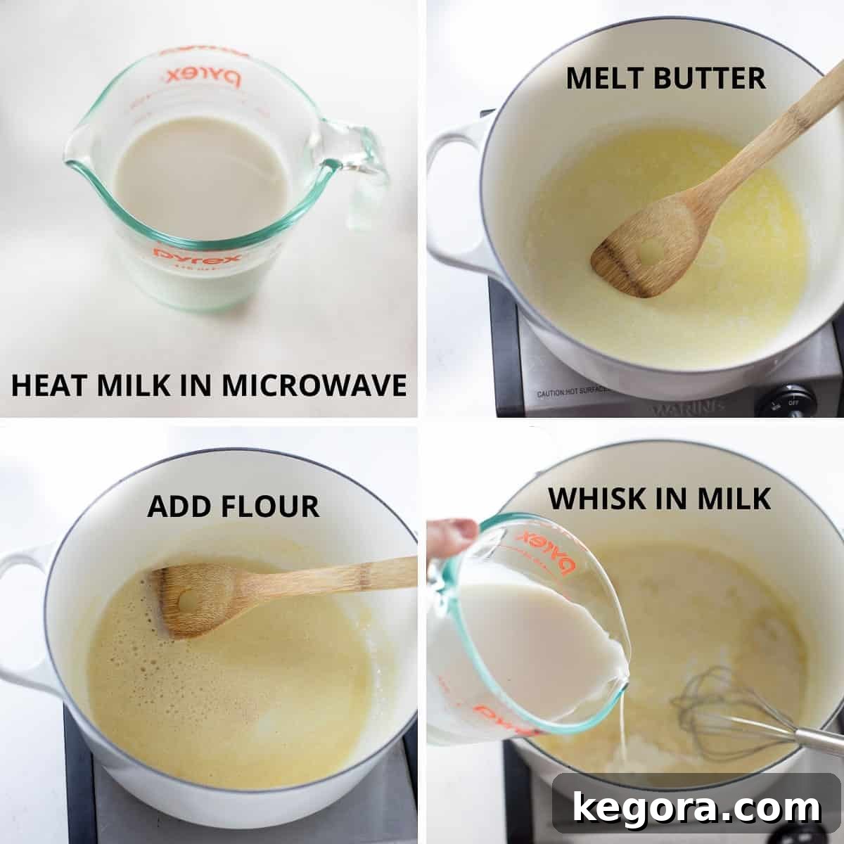 Decadent Gluten-Free Mac and Cheese 4 Step-by-step guide showing how to make the creamy gluten-free cheese sauce base
