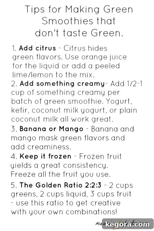 A simple, clean list of instructions for preparing perfect green smoothies.