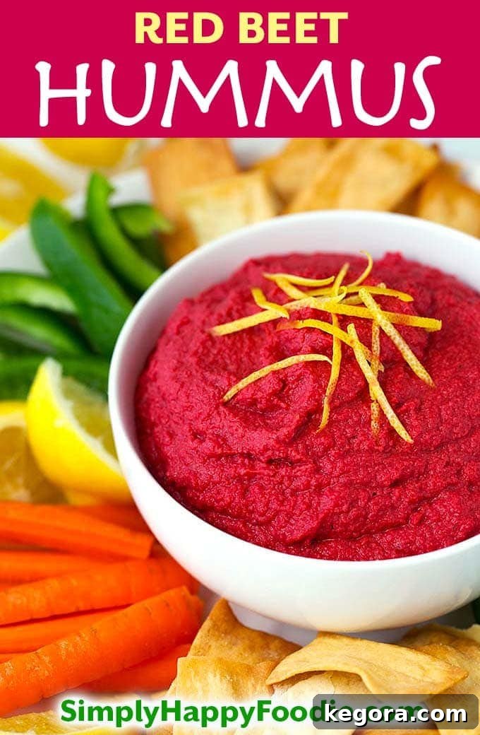 Crimson Beet Hummus 5 Red Beet Hummus is a sweeter version of the wonderful Classic Hummus. Featuring red beets, garlic, and a small amount of tahini for an earthy flavor. This Red Beet Hummus tastes great on pita chips, carrot sticks, and on a sandwich or wrap! simplyhappyfoodie.com #redbeethummus #beethummusrecipe