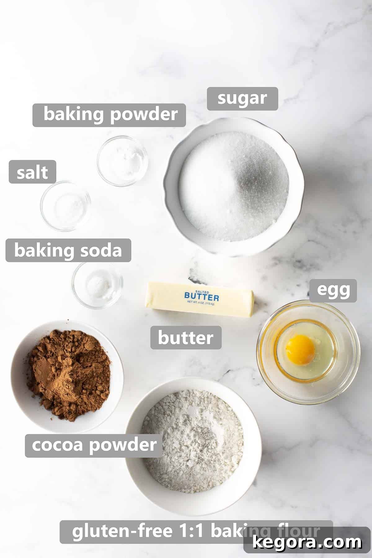 overhead shot of ingredients used to make gluten free oreo cookies