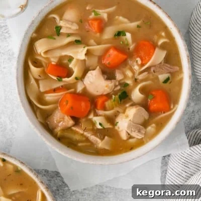 Soul-Soothing Gluten-Free Chicken Noodle Soup 8 Gluten-free chicken noodle soup in a bowl, garnished with fresh herbs