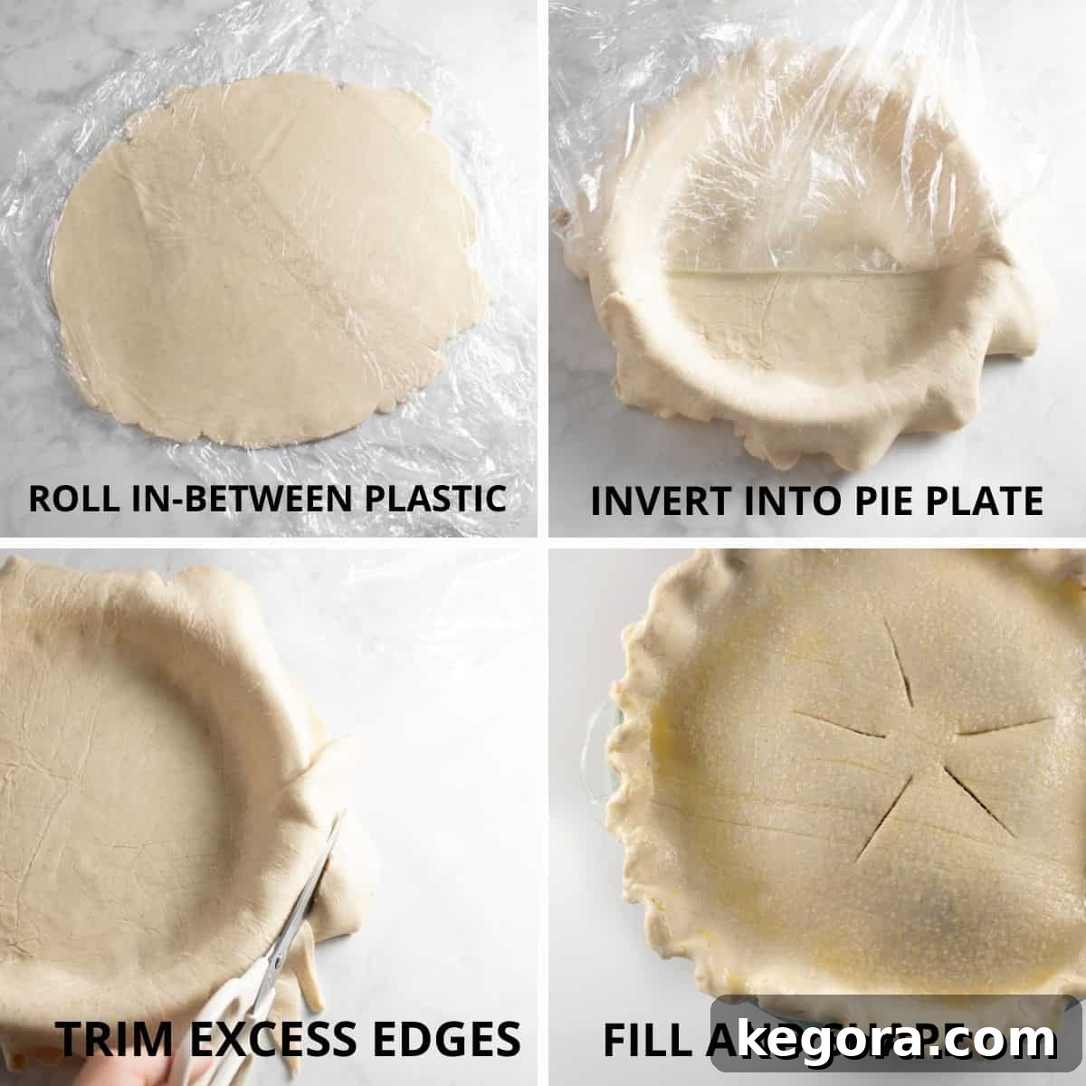 Image demonstrating how to shape the gluten-free apple pie crust, showcasing the rolling process.