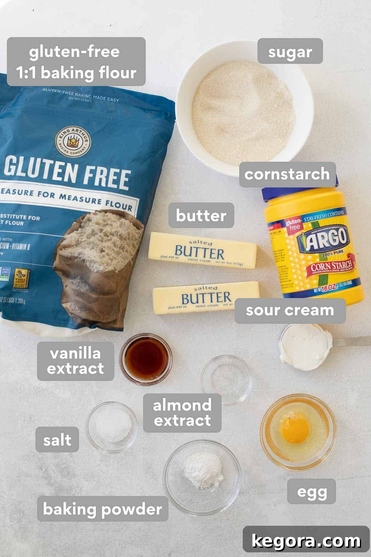 Perfect Gluten-Free Sugar Cookies 3 overhead shot of ingredients needed for gluten free sugar cookies