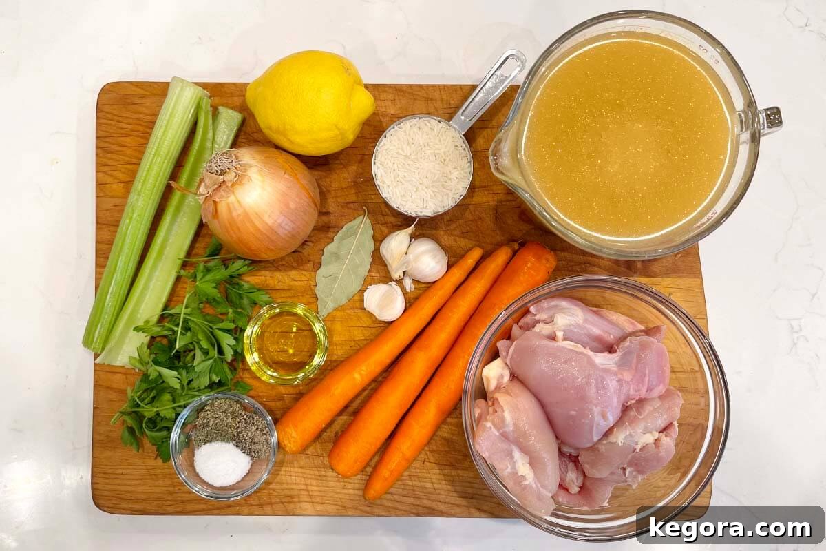 soup ingredients on a board.
