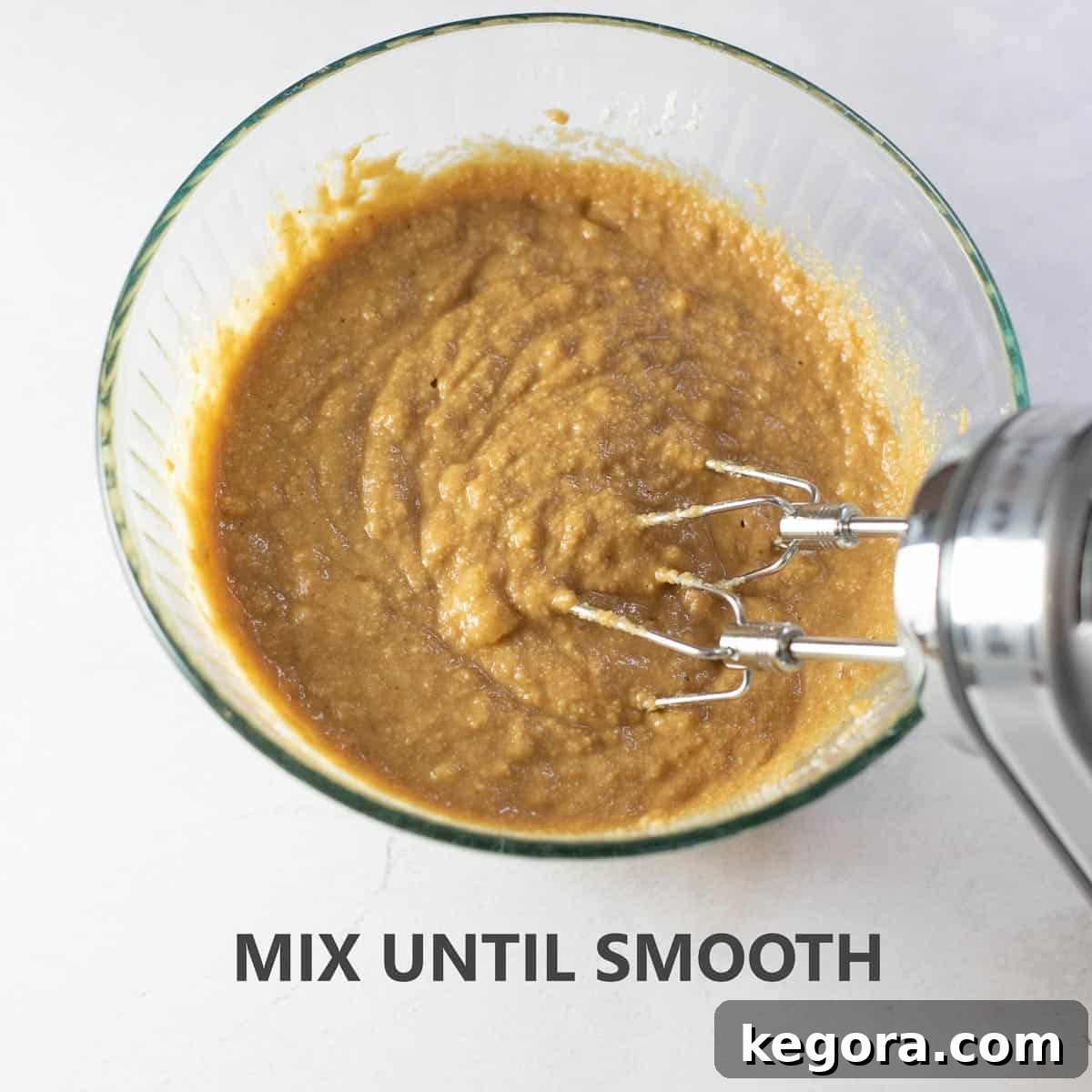Titled photo of step-by-step recipe for quick bread: "mix until smooth"