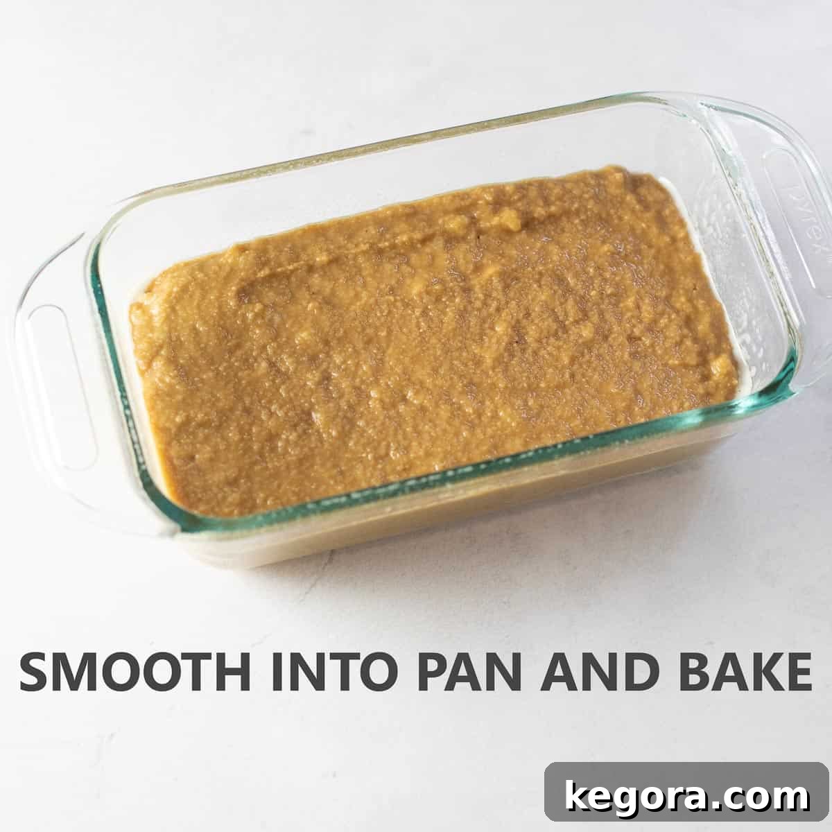 Titled photo of step-by-step recipe for quick bread: "smooth into pan and bake"