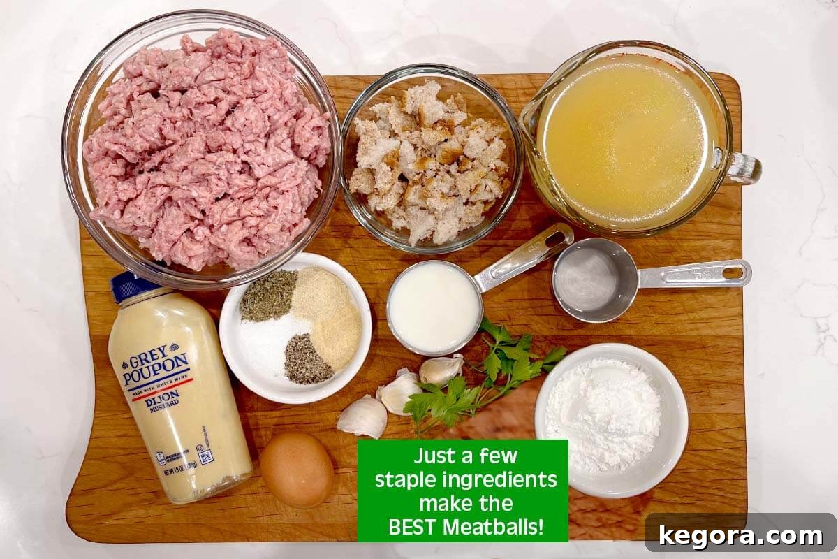 meatballs ingredients on a board.